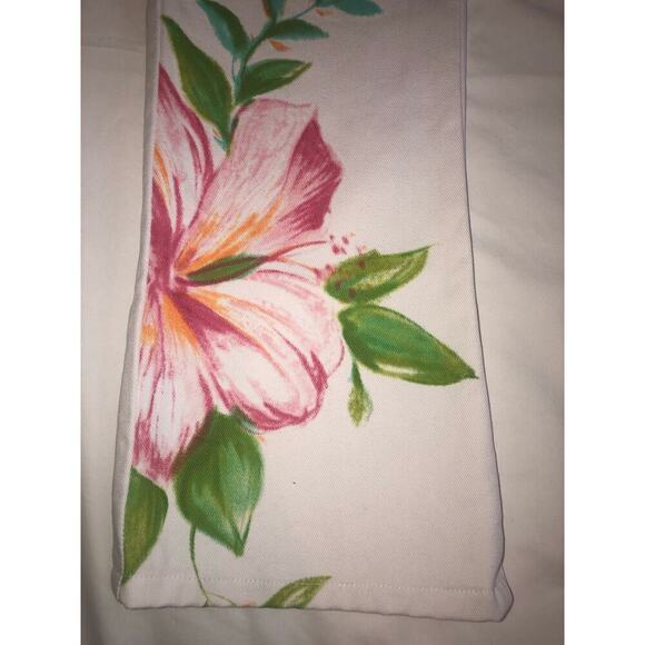 Lauren Jeans Co Size 10 White Painted Pink Flower Floral Bootcut Ralph Flawed - Picture 4 of 8